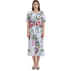 Floral Elements Peony Chinese Rose Women s Cotton Short Sleeve Nightgown