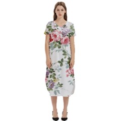 Floral Elements Peony Chinese Rose T-shirt Midi Dress With Pockets