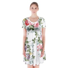 Floral Elements Peony Chinese Rose Short Sleeve V-neck Flare Dress