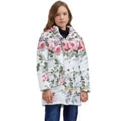 Floral Elements Peony Chinese Rose Kids  Hooded Longline Puffer Jacket