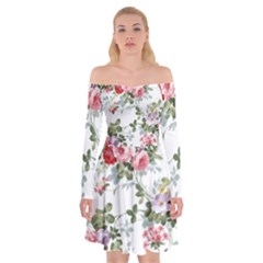 Floral Elements Peony Chinese Rose Off Shoulder Skater Dress