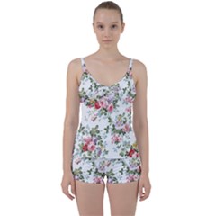 Floral Elements Peony Chinese Rose Tie Front Two Piece Tankini