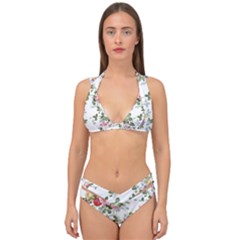 Floral Elements Peony Chinese Rose Double Strap Halter Bikini Set