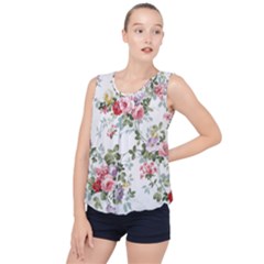 Floral Elements Peony Chinese Rose Bubble Hem Chiffon Tank Top