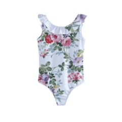 Floral Elements Peony Chinese Rose Kids  Frill Swimsuit