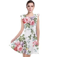 Floral Elements Peony Chinese Rose Tie Up Tunic Dress