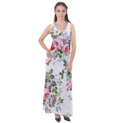 Floral Elements Peony Chinese Rose Sleeveless Velour Maxi Dress