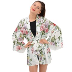 Floral Elements Peony Chinese Rose Long Sleeve Kimono