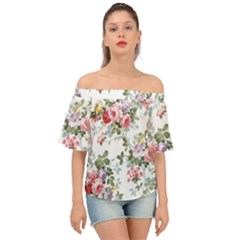 Floral Elements Peony Chinese Rose Off Shoulder Short Sleeve Top