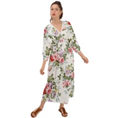 Floral Elements Peony Chinese Rose Grecian Style  Maxi Dress