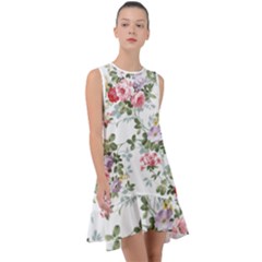 Floral Elements Peony Chinese Rose Frill Swing Dress