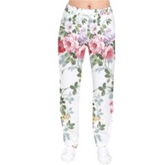 Floral Elements Peony Chinese Rose Women Velvet Drawstring Pants