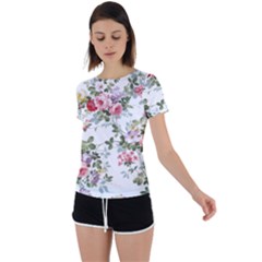 Floral Elements Peony Chinese Rose Back Circle Cutout Sports T-shirt