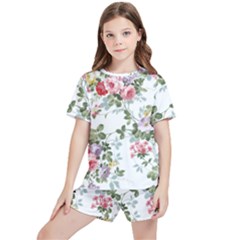 Floral Elements Peony Chinese Rose Kids  T-shirt And Sports Shorts Set