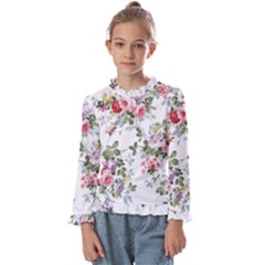 Floral Elements Peony Chinese Rose Kids  Frill Detail T-shirt