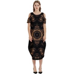 Bronze Age Mandala Cold Shoulder Loose Fit Dress With Pockets