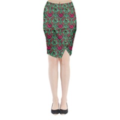 Retro 1880s Flowers Pattern 3 Midi Wrap Pencil Skirt