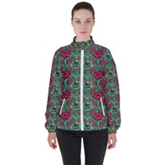 Retro 1880s Flowers Pattern 3 Women s High Neck Windbreaker