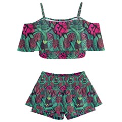 Retro 1880s Flowers Pattern 3 Kids  Off Shoulder Skirt Bikini