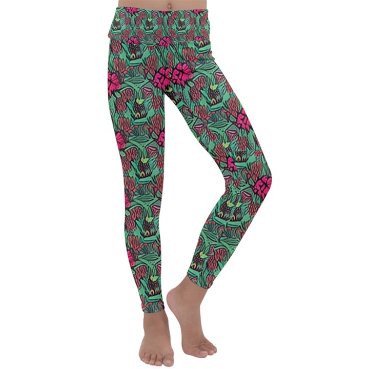 Retro 1880s Flowers Pattern 3 Kids  Lightweight Velour Classic Yoga Leggings