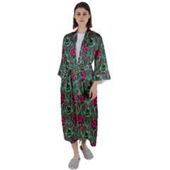 Retro 1880s Flowers Pattern 3 Maxi Satin Kimono