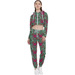 Retro 1880s Flowers Pattern 3 Cropped Zip Up Lounge Set by violetheavensky