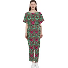 Retro 1880s Flowers Pattern 3 Batwing Lightweight Chiffon Jumpsuit