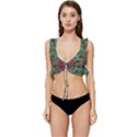 Retro 1880s Flowers Pattern 3 Low Cut Ruffle Edge Bikini Top View1