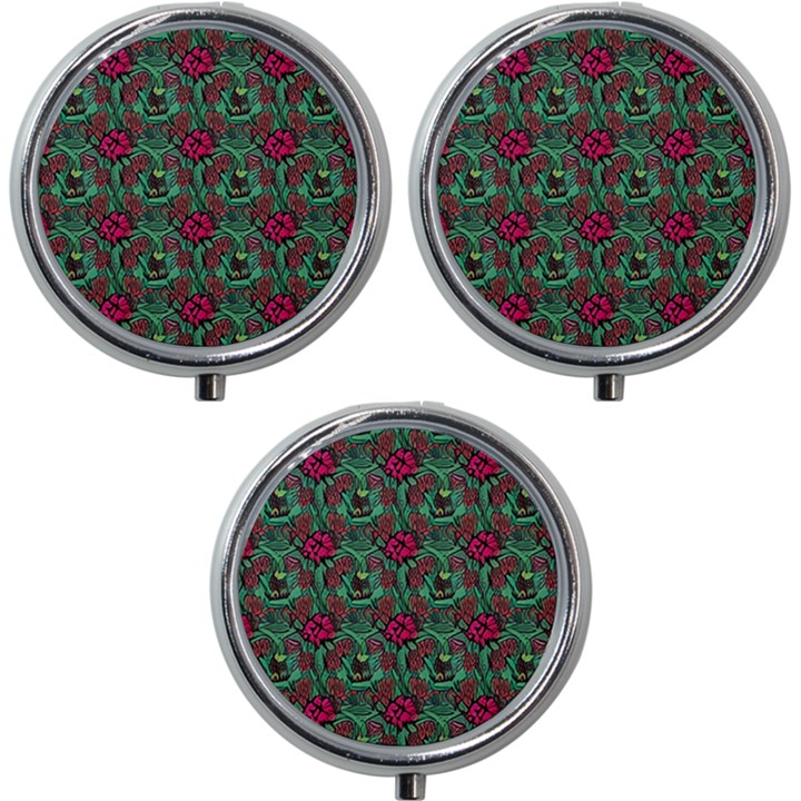 Retro 1880s Flowers Pattern 3 Mini Round Pill Box (Pack of 3)