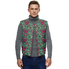 Retro 1880s Flowers Pattern 3 Men s Button Up Puffer Vest	