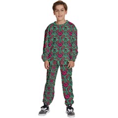 Retro 1880s Flowers Pattern 3 Kids  Sweatshirt Set