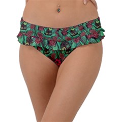 Retro 1880s Flowers Pattern 3 Frill Bikini Bottoms