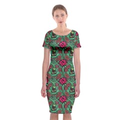 Retro 1880s Flowers Pattern 3 Classic Short Sleeve Midi Dress