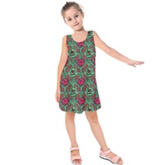 Retro 1880s Flowers Pattern 3 Kids  Sleeveless Dress