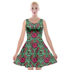 Retro 1880s Flowers Pattern 3 Velvet Skater Dress