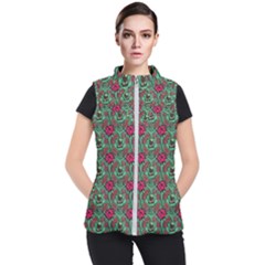 Retro 1880s Flowers Pattern 3 Women s Puffer Vest