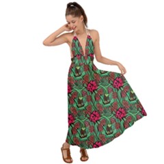 Retro 1880s Flowers Pattern 3 Backless Maxi Beach Dress