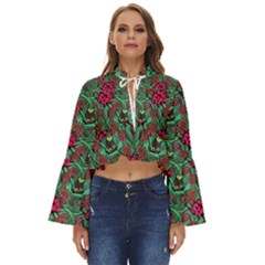 Retro 1880s Flowers Pattern 3 Boho Long Bell Sleeve Top