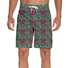 Retro 1880s Flowers Pattern 3 Men s Beach Shorts by violetheavensky