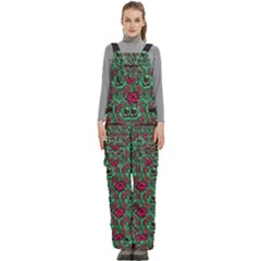 Retro 1880s Flowers Pattern 3 Women s Side Zip Front Pouch Ski And Snowboard Bib Pants	