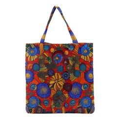 Mid Century Retro Floral 1970s 1960s Pattern 69 Grocery Tote Bag