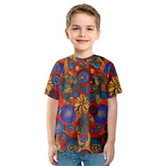 Mid Century Retro Floral 1970s 1960s Pattern 69 Kids  Sport Mesh T-shirt