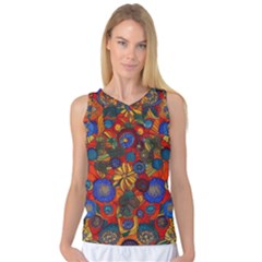 Mid Century Retro Floral 1970s 1960s Pattern 69 Women s Basketball Tank Top