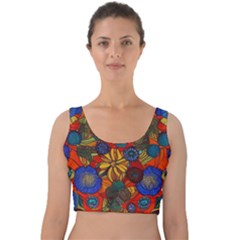 Mid Century Retro Floral 1970s 1960s Pattern 69 Velvet Crop Top