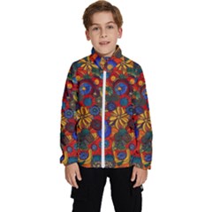 Mid Century Retro Floral 1970s 1960s Pattern 69 Kids  High Neck Windbreaker