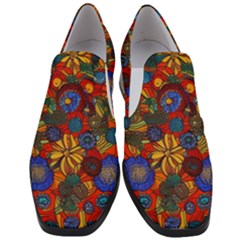 Mid Century Retro Floral 1970s 1960s Pattern 69 Women Slip On Heel Loafers by violetheavensky