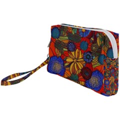 Mid Century Retro Floral 1970s 1960s Pattern 69 Wristlet Pouch Bag (small) by violetheavensky