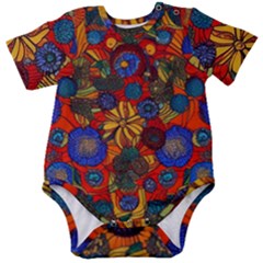 Mid Century Retro Floral 1970s 1960s Pattern 69 Baby Short Sleeve Bodysuit