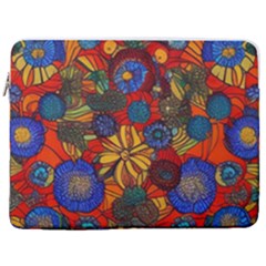 Mid Century Retro Floral 1970s 1960s Pattern 69 17  Vertical Laptop Sleeve Case With Pocket