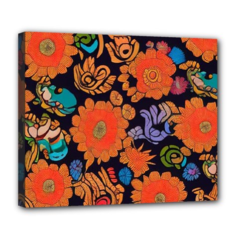 Mid Century Retro Floral 1970s 1960s Pattern 49 Deluxe Canvas 24  X 20  (stretched)